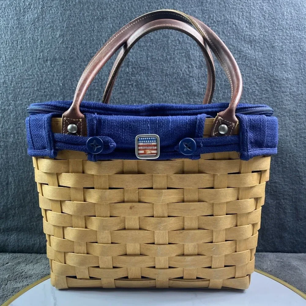 Longaberger 2003 Medium Boardwalk Basket Purse Tote+Prot.+Liner TAILGATE PICNIC